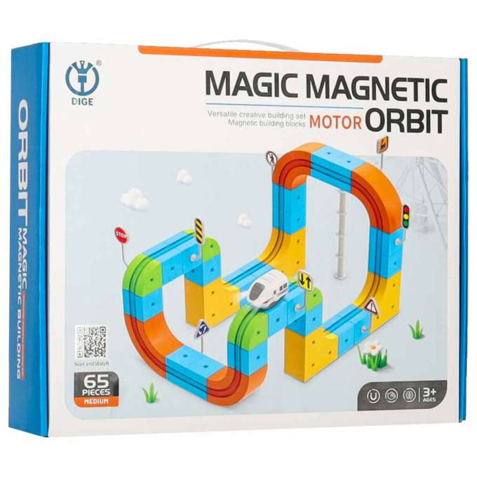 Magnetic Building Blocks Race Track and Trains Set 65 Pieces