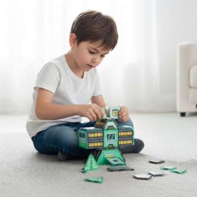 Magnetic construction blocks space station 108 elements
