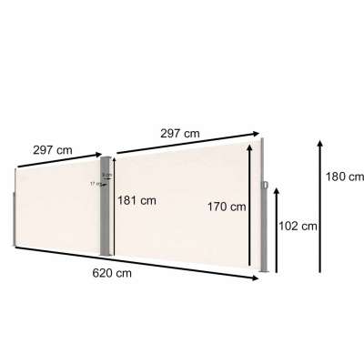 Markiza narożna boczna tarasowa LUARO parawan zwijany 180 x 620 cm beżowy