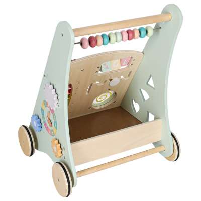 Push toy for children wooden walker with abacus blue