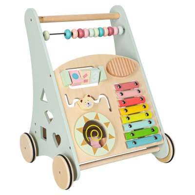 Push toy for children wooden walker with abacus blue