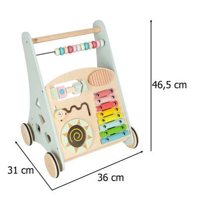 Push toy for children wooden walker with abacus blue