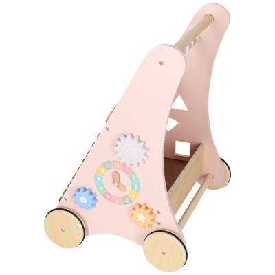 Push toy for children wooden walker with abacus pink