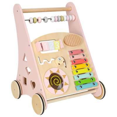 Push toy for children wooden walker with abacus pink