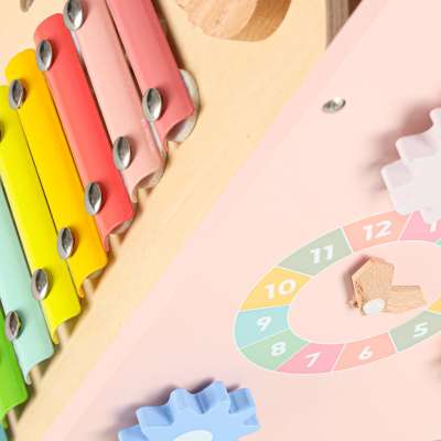 Push toy for children wooden walker with abacus pink