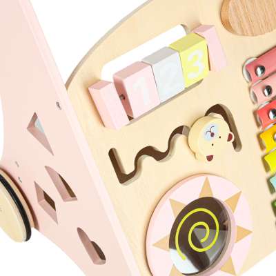 Push toy for children wooden walker with abacus pink