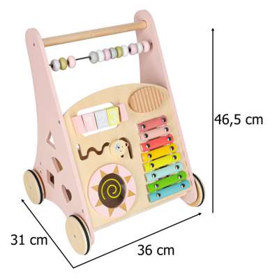Push toy for children wooden walker with abacus pink
