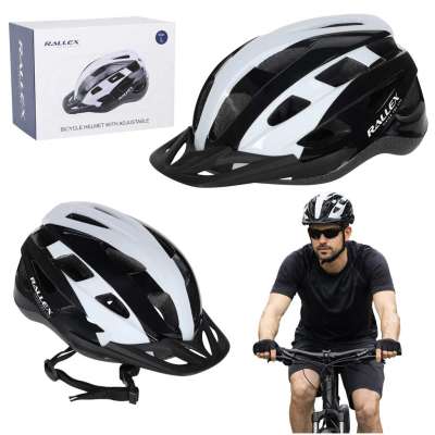 RALLEX Women's bicycle helmet men's adjustable black and white L 58-62cm