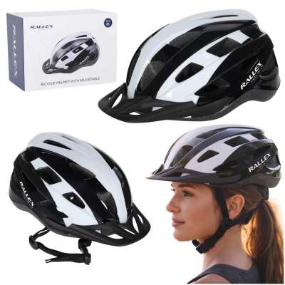 RALLEX Women's bicycle helmet men's adjustable black and white M 54-58cm