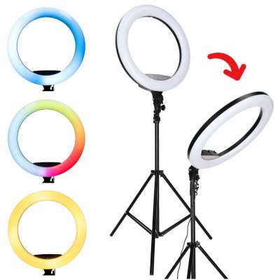 RGB LED selfie ring light on tripod 3 handles