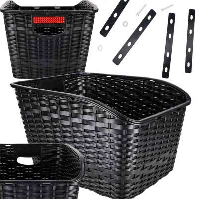 Rattan rear rack bicycle basket with reflector
