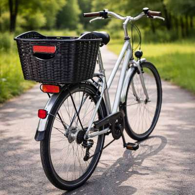 Rattan rear rack bicycle basket with reflector