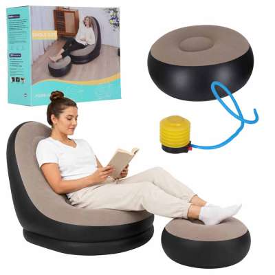 Recliner chair with footrest inflatable sofa pouf pump 2-in-1 set