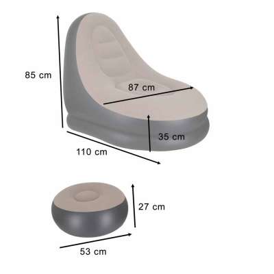 Recliner chair with footrest inflatable sofa pouf pump 2-in-1 set