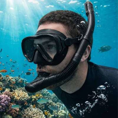 Snorkel mask goggles snorkel tube set black