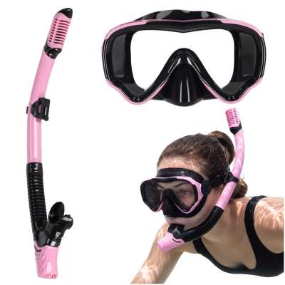 Snorkel mask goggles snorkel tube set pink and black