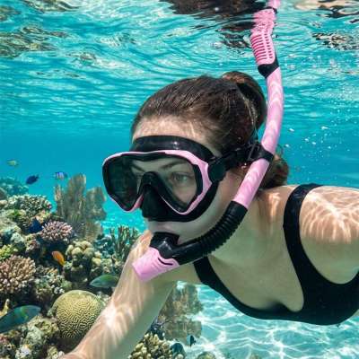Snorkel mask goggles snorkel tube set pink and black
