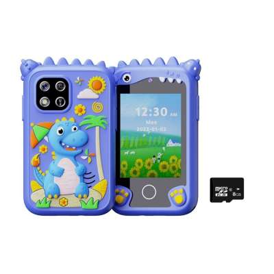 Telefon smartfon dla dzieci aparat kamera karta 8GB niebieski dinozaur