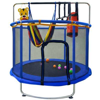 Trampolina dla dzieci ogrodowa siatka piłki koszykówka 155cm niebieska