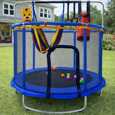 Trampoline for children garden ball net basketball 155cm blue