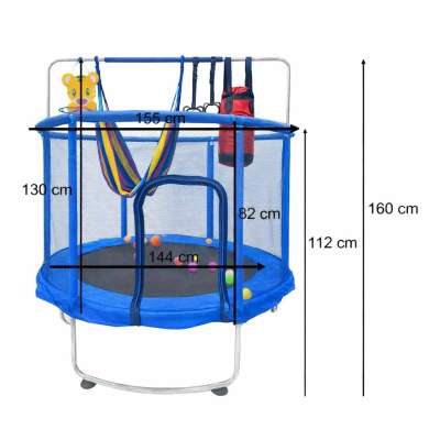 Trampoline for children garden ball net basketball 155cm blue