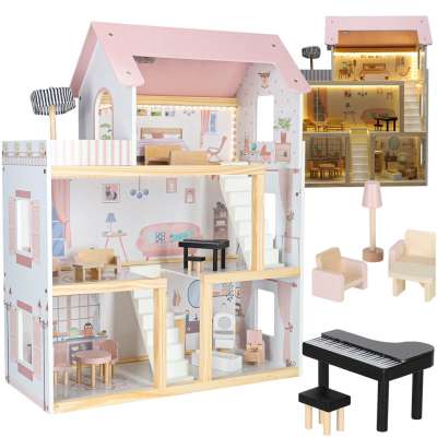 Wooden dolls' house furniture 80cm pink LED