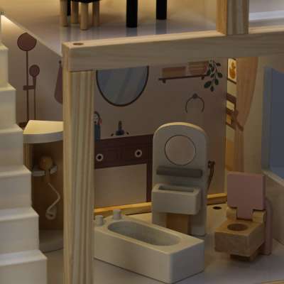 Wooden dolls' house furniture 80cm pink LED