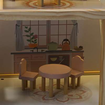 Wooden dolls' house furniture 80cm pink LED