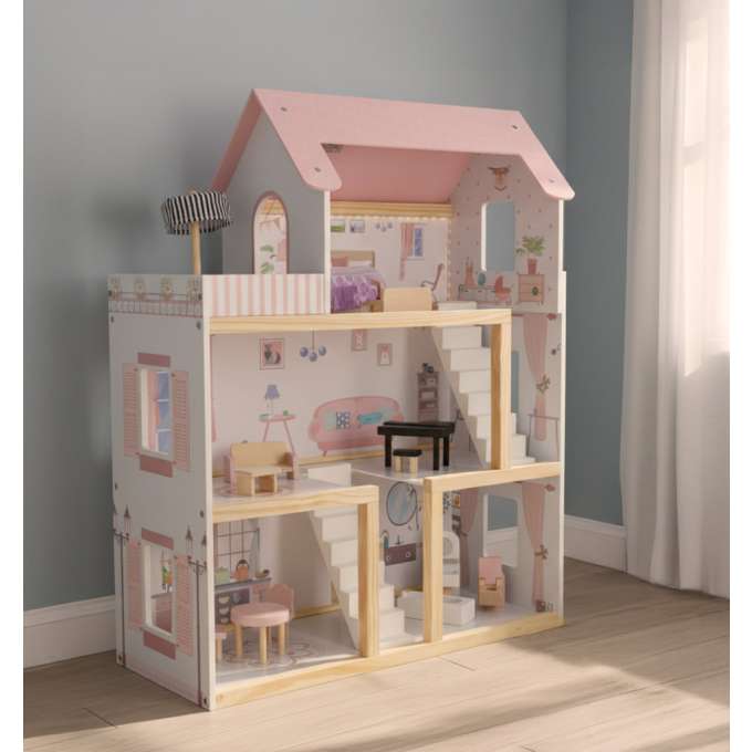 Wooden dolls' house furniture 80cm pink LED