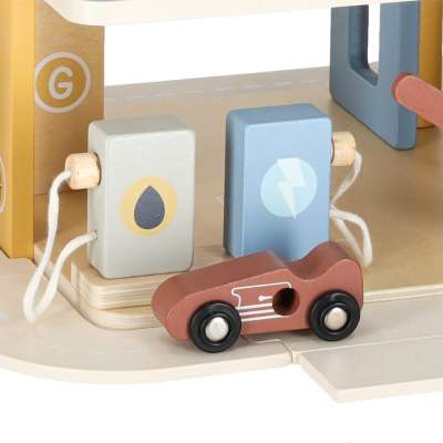 Wooden garage car parking double-decker gas station