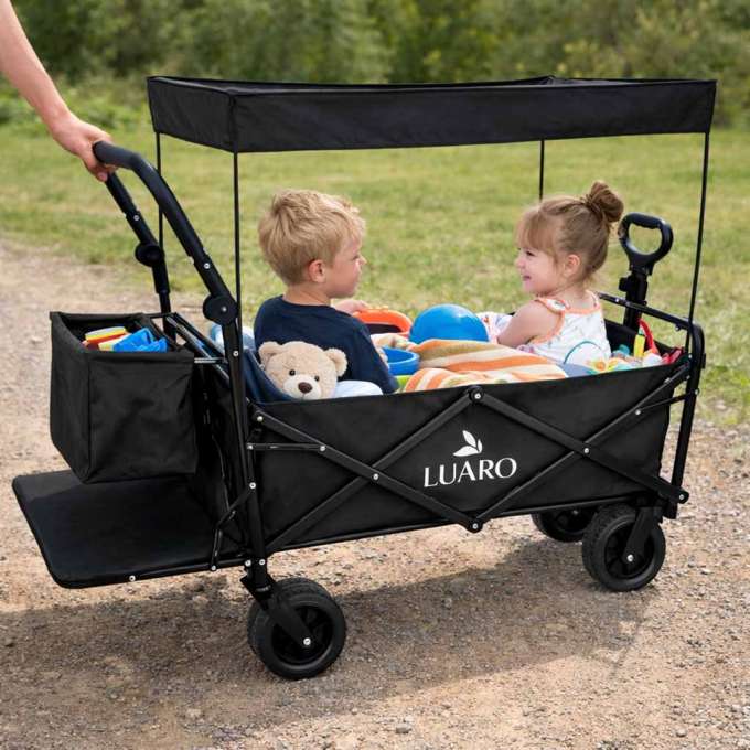 Wózek transportowy LUARO plażowy składany z daszkiem i siatką 120l czarny