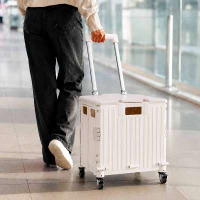 Wózek transportowy na zakupy LUARO składany 4 kółka pokrywka biały
