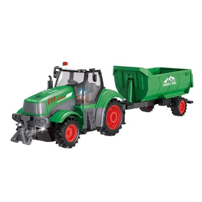 1:24 Scale Remote-Controlled Tractor with Dump Trailer and USB Lights