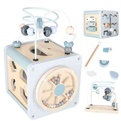 5-in-1 Wooden Educational Manipulative Motor Skills Cube Blue