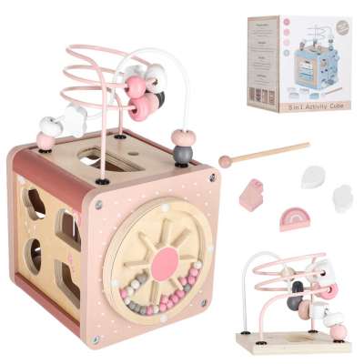 5-in-1 Wooden Educational Manipulative Motor Skills Cube pink