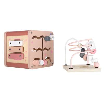 5-in-1 Wooden Educational Manipulative Motor Skills Cube pink