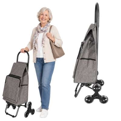 6-Wheel Shopping Trolley with Insulated Pocket 95 cm Gray