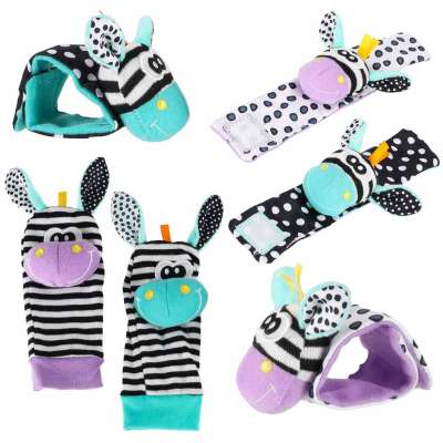 Baby Rattle Socks and Headbands 4-Piece Set Green and Purple