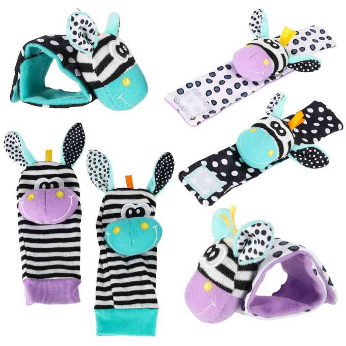 Baby Rattle Socks and Headbands 4-Piece Set Green and Purple