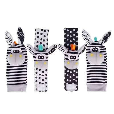 Baby Socks with Rattles and Ribbons 4-Piece Set Black and White