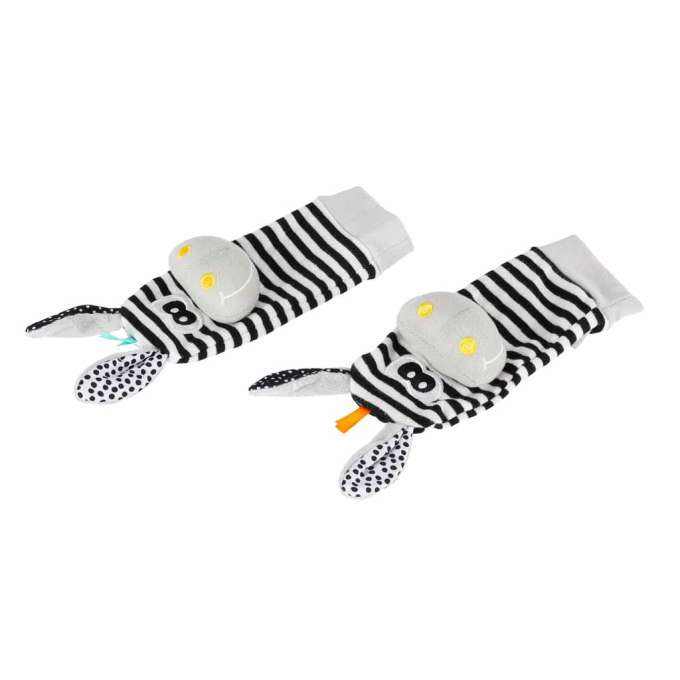 Baby Socks with Rattles and Ribbons 4-Piece Set Black and White