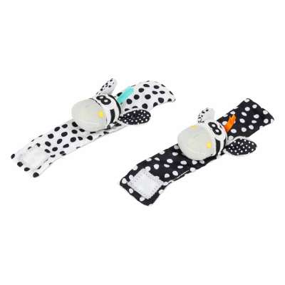 Baby Socks with Rattles and Ribbons 4-Piece Set Black and White