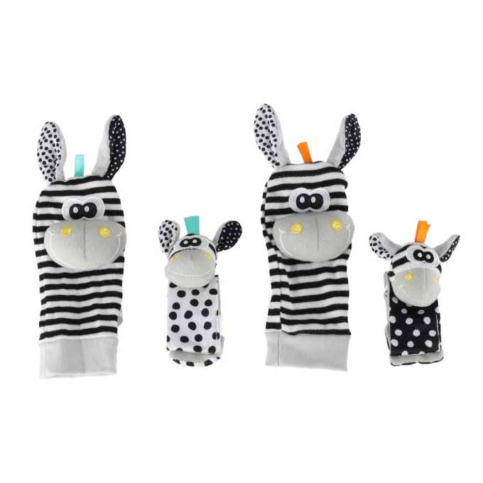 Baby Socks with Rattles and Ribbons 4-Piece Set Black and White
