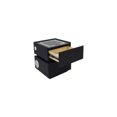 Bedside cabinet hanging with drawers LED lighting a USB charging port and a Bluetooth speaker black