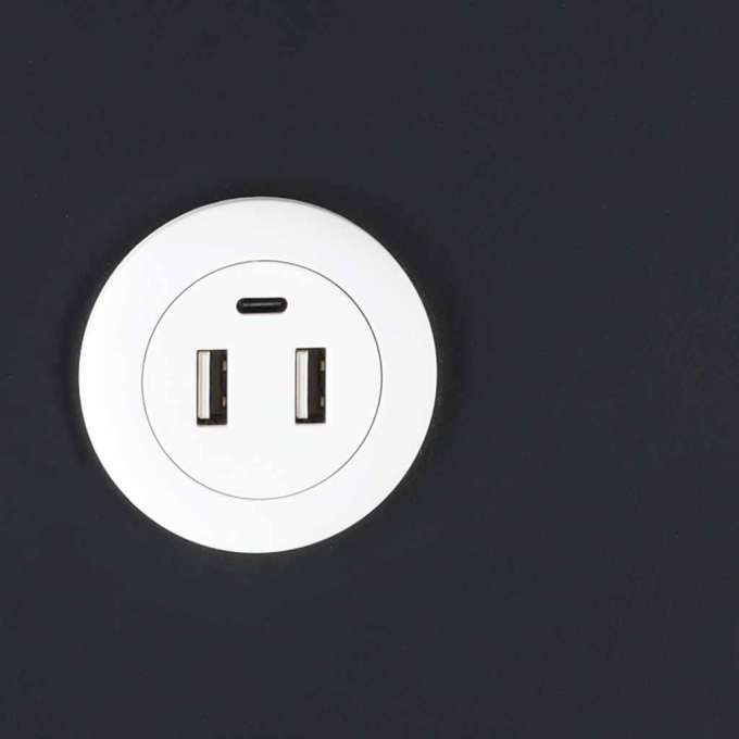 Bedside cabinet hanging with drawers LED lighting a USB charging port and a Bluetooth speaker black