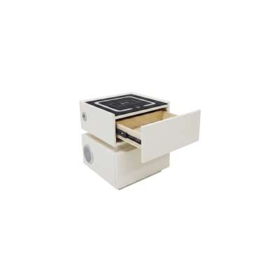 Bedside cabinet hanging with drawers LED lighting a USB charging port and a Bluetooth speaker ecru