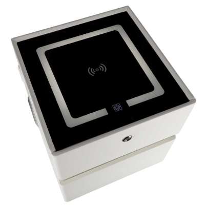 Bedside cabinet hanging with drawers LED lighting a USB charging port and a Bluetooth speaker ecru