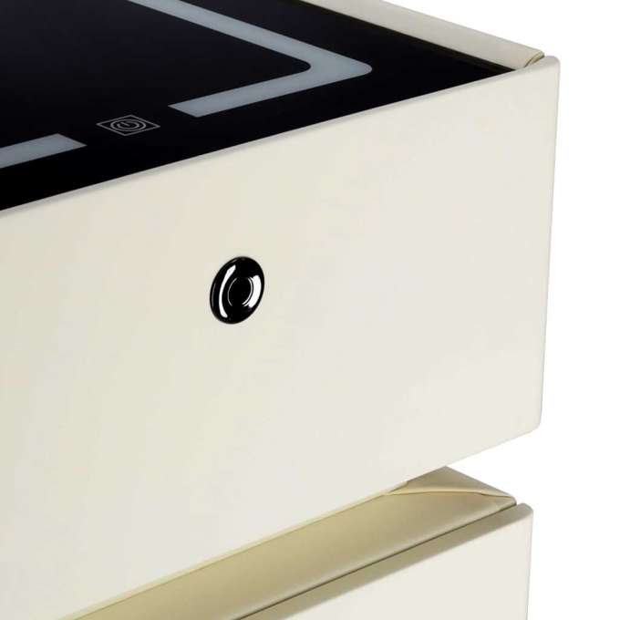 Bedside cabinet hanging with drawers LED lighting a USB charging port and a Bluetooth speaker ecru
