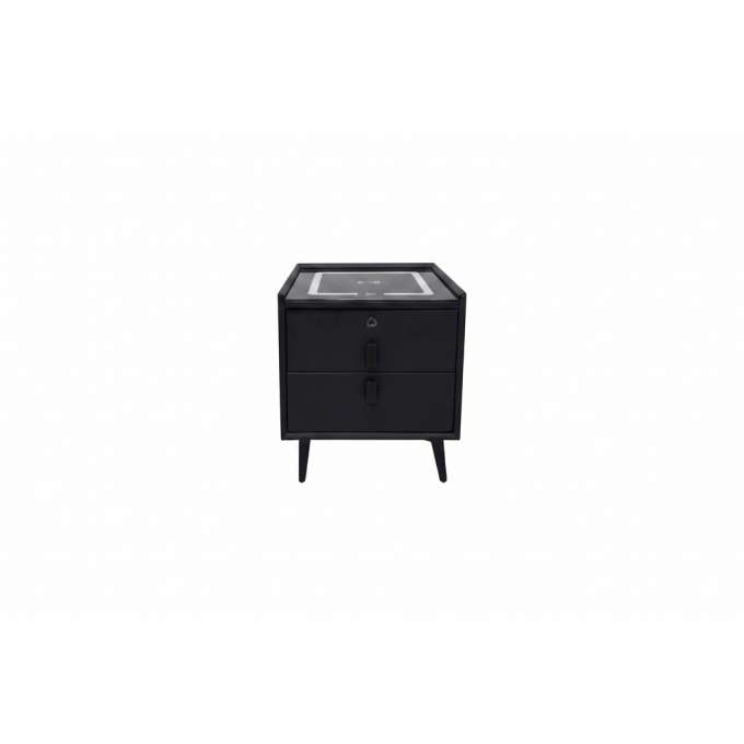 Bedside table with drawers LED lighting USB charging Bluetooth speaker black