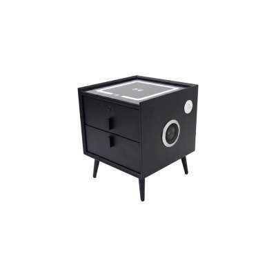 Bedside table with drawers LED lighting USB charging Bluetooth speaker black